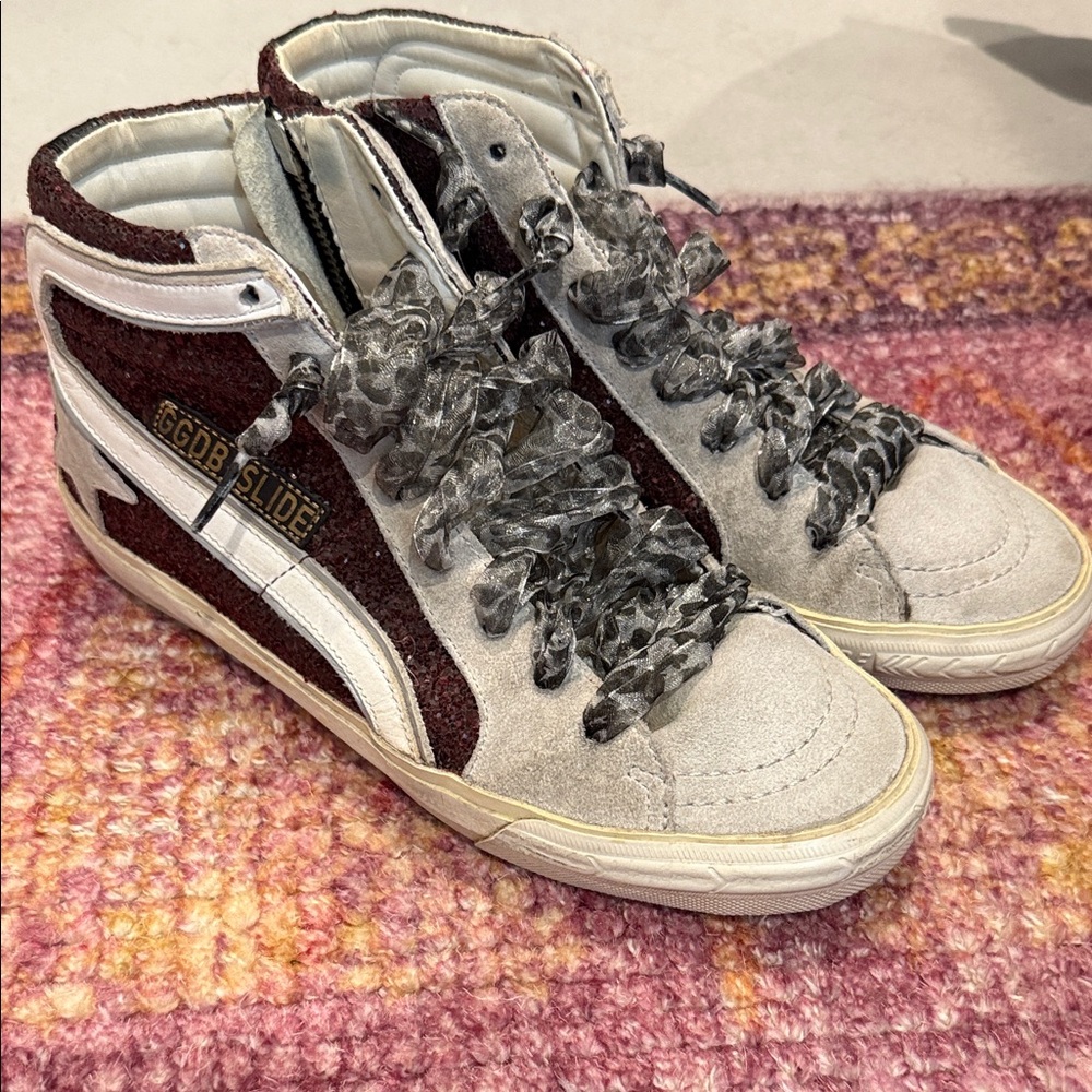 Golden Goose Women's Slide Sneakers - Burgundy and gray suede 36